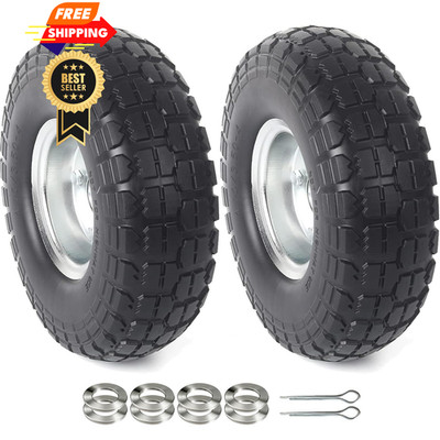 AR-PRO (2-Pack) 10-Inch Solid Rubber Tire Wheels 4.10/3.50-4'', Silver