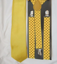 Teens Mens Bright Yellow Adjustable NeckTie  Yellow Polka Dot Suspenders Combo