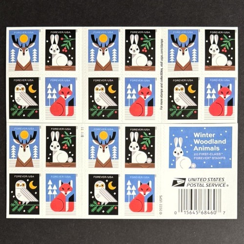 USA 2023 Stamps MNH Booklet Forever Winter Woodland Animals Block Sheet of 20