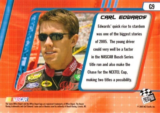 CARL EDWARDS 2005 Press Pass Optima Gold Parallel Card #G9 35/100 - Image 2 of 2