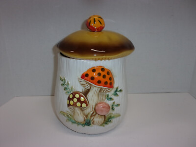 Vintage 1978 Sears & Roebuck Merry Mushroom Canister Large 11'' Autumn Decor