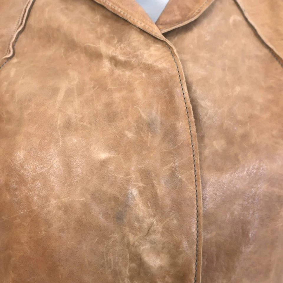 Helmut Lang Distressed Leather Button-Front Jacket Brown Size Small - Image 3 of 4