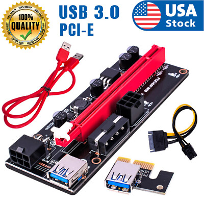 PCI-E 1x to 16x Powered USB3.0 GPU Riser Extender Adapter Card VER 009s