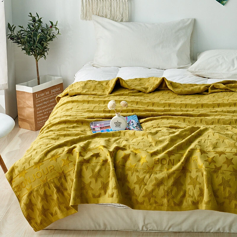 Pure Cotton Towel Blanket Soft Star Relief Traditional Craft Bed Cover Sheet New - Image 3 of 4