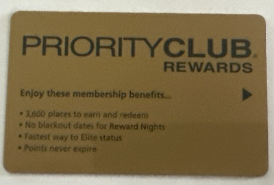 Gold Priority Club Rewards Hotel Room Key Card
