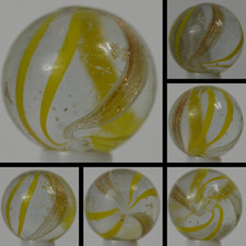 Handmade Yellow Banded Lutz Marble, 11/16 in, Near Mint, Germany 1860-1920 S1237
