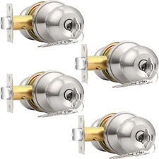 (Keyed Alike Entry Door Knobs Combo 4 Pack Brushed Nickel Entry Keyed Alike