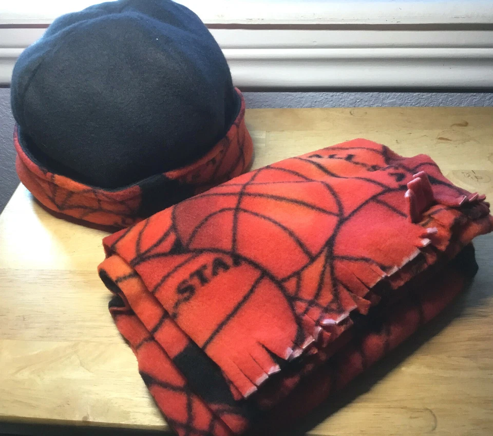 REVERSIBLE FLEECE BASKETBALL HANDMADE ADULT BEANIE AND SCARF - Image 2 of 4