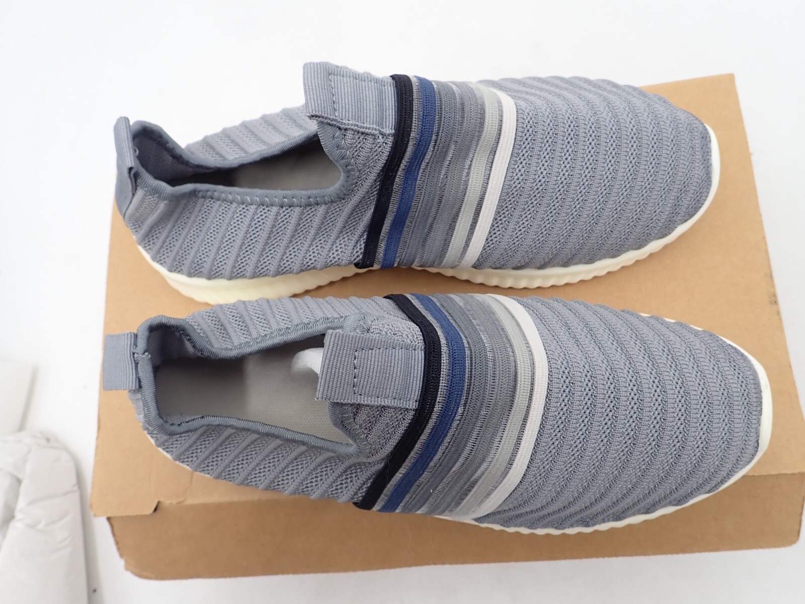 Women's Slip On Sneakers Gray White Stripe New sizes 8.5 and 9.5