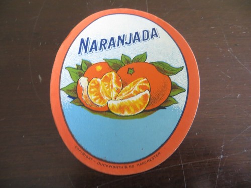 Naran Jada orange soda bottle paper label,Duckworth & Co.Manchester