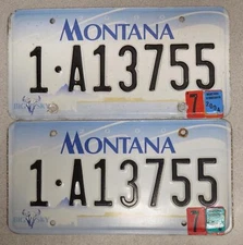Montana License Plate Pair 1-A13755 Embossed 2000 Base, Big Sky, Man Cave, Skull