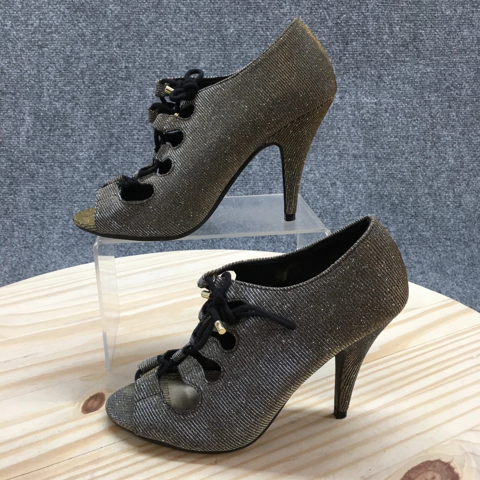 Sandalias de noche Fioni para mujer 6 vestidos con tiras tacón plateado dorado peep brillante Foto 2 de 4