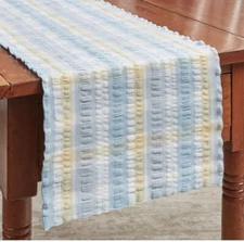 Forget Me Not Table Runner 13” x 36" Park Designs Blue & Yellow Seersucker