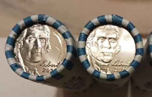 H/T unc 1 Roll of ea. 2025,2023 P+D Denver+ 2024P Jefferson Nickel. 200 Nickels.