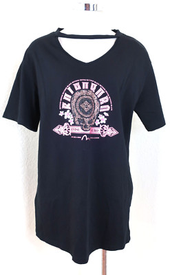 NWT EVISU KURO Black Pink Swarovski Encrusted Purple Skull T Shirt