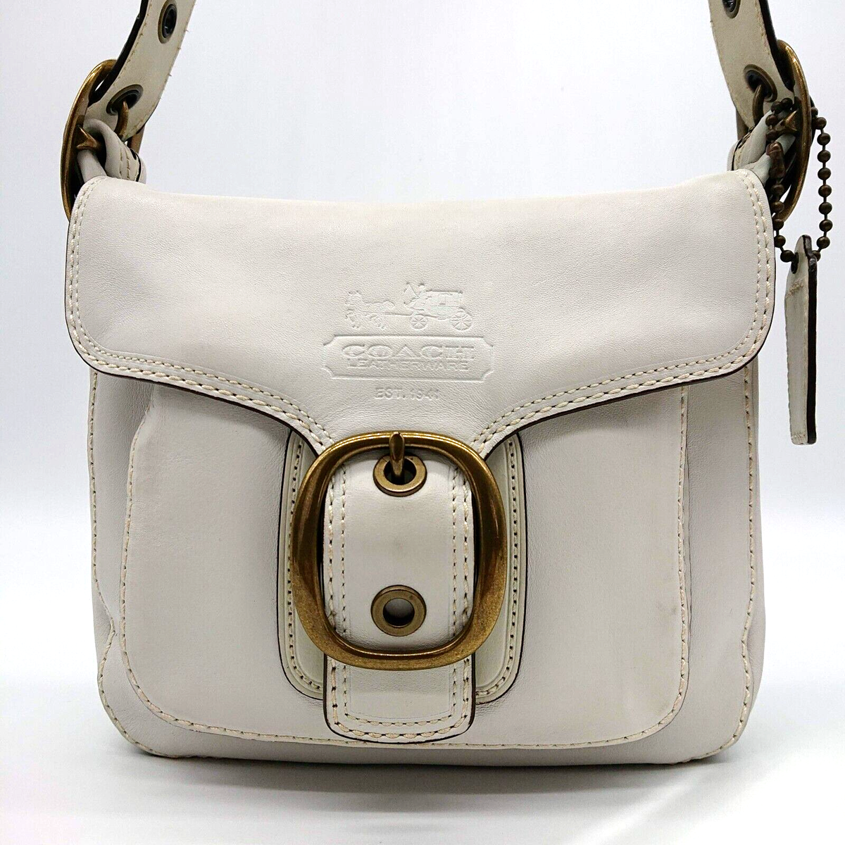 COACH Shoulder Bag 11418 Bleeker Flap White Leather Made in China
