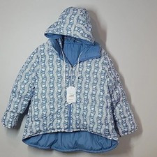 Nwt Hill House The Edie Jacket Reversible Blue Linear Floral Puffer Coat