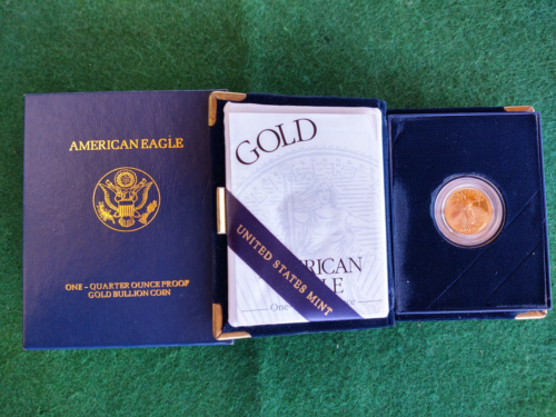 2002 Moneda de lingotes de oro a prueba de cuarto de onza American Eagle como nueva - Imagen 1 de 3