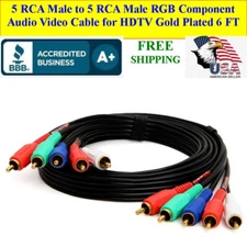 5 RCA Connectors Male to Male RGB Component Audio Video Cable Gold Plated 6 FT