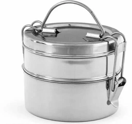 Stainless Steel Traditional Tiffin Box, Lunch Box 2 Containers  School/Office