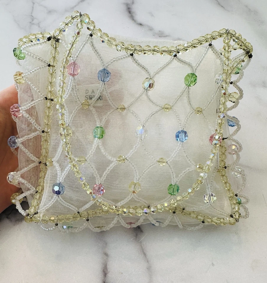 Mini bolso Daniel Swarovski Paris amarillo rosa azul verde cuentas de cristal satinado Foto 3 de 4