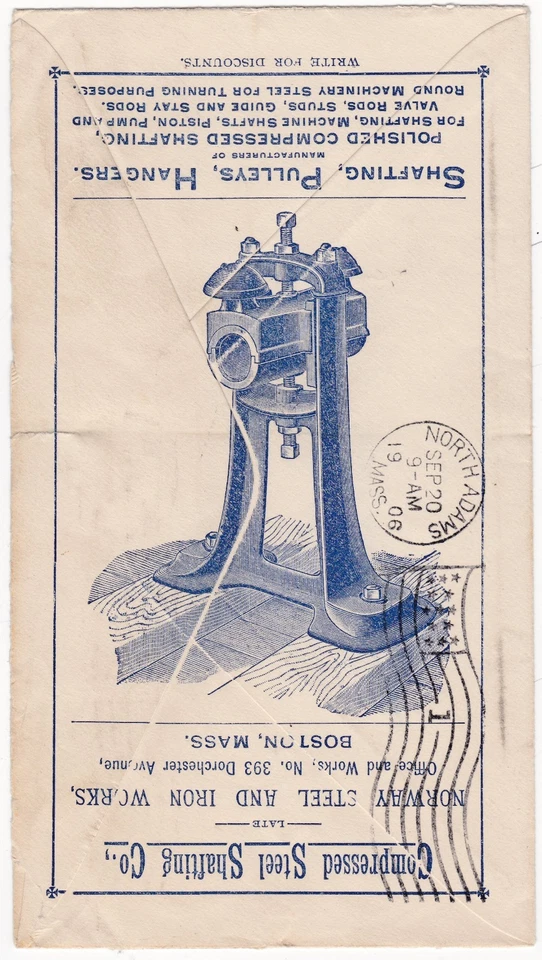 1906 FULL BACK ADVERTISING COVER COMPRESSED STEEL SHAFTING BOSTON USA RPO PMK - Image 3 of 3
