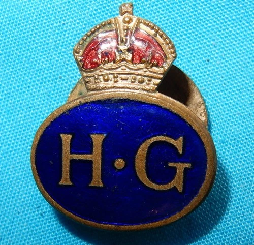WW2 HG HOME GUARD MILITARY ENAMEL LAPEL BADGE - KINGS CROWN WORLD WAR II