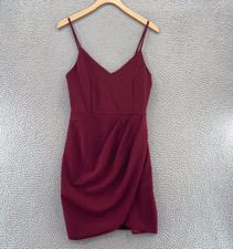 Lulus Dress Womens Medium Forever You Girl Wine Red Bodycon Pleat Stretch Mini