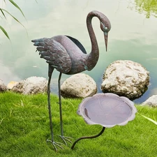 36’’H Crane Bird Bath, Metal Bird Baths for Outdoor, Birdbath for Outside Bird