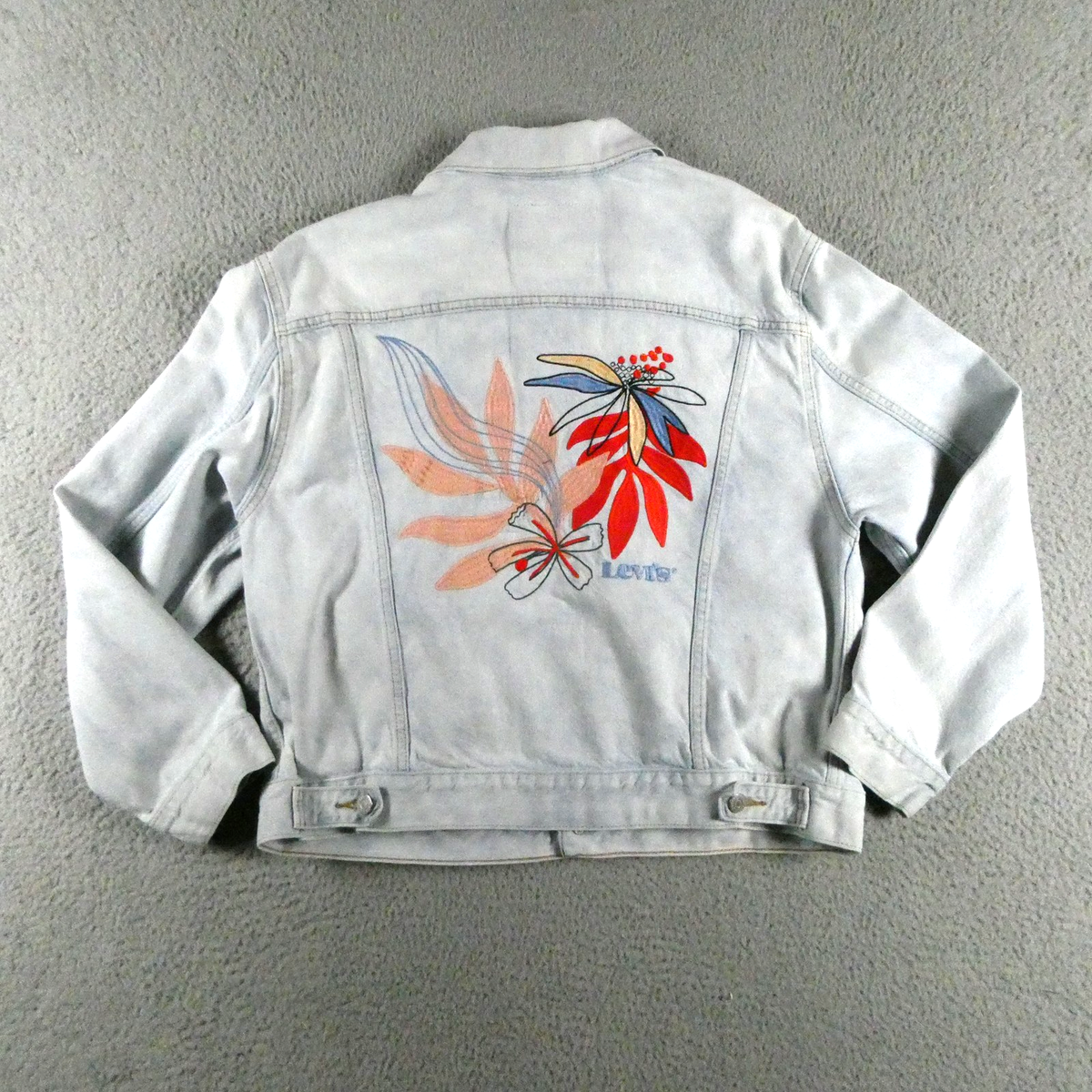 Levi's Trucker Jacket Womens XL Light Blue Denim Floral