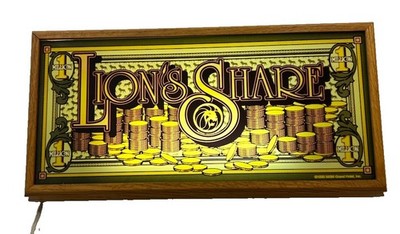 Vintage MGM Lions Share Slot Machine Glass Light Box Repro Sign Rare Bellyglass