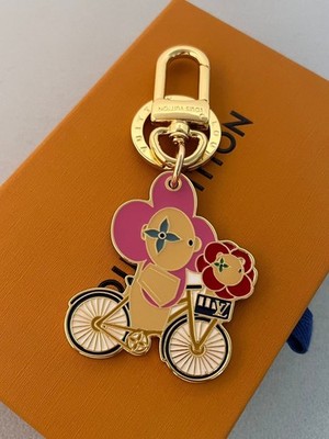 Vivienne Bicycle Keychain Bag Charm Monogram Logo Enamel Pink