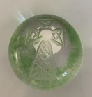 Vintage Waterford Ireland  Crystal Paperweight Green W/Etched Cross 3 Inch