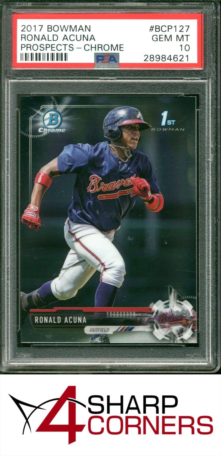 2017 BOWMAN PROSPECTS CHROME #BCP127 RONALD ACUNA JR. RC BRAVES PSA 10