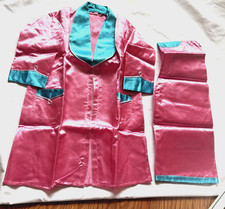 Vintage 1950s Japanese Pink Blue Silk Robe and Pajama Bottoms Size Med