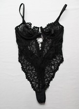 Savage X Fenty Women's Not Sorry Lace Underwire Teddy EJ3 Black Caviar Small