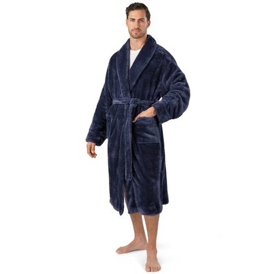 Mens Warm Robe Fluffy Bathrobe Spa Bath Robe Shawl Collar Sleepwear Male Long