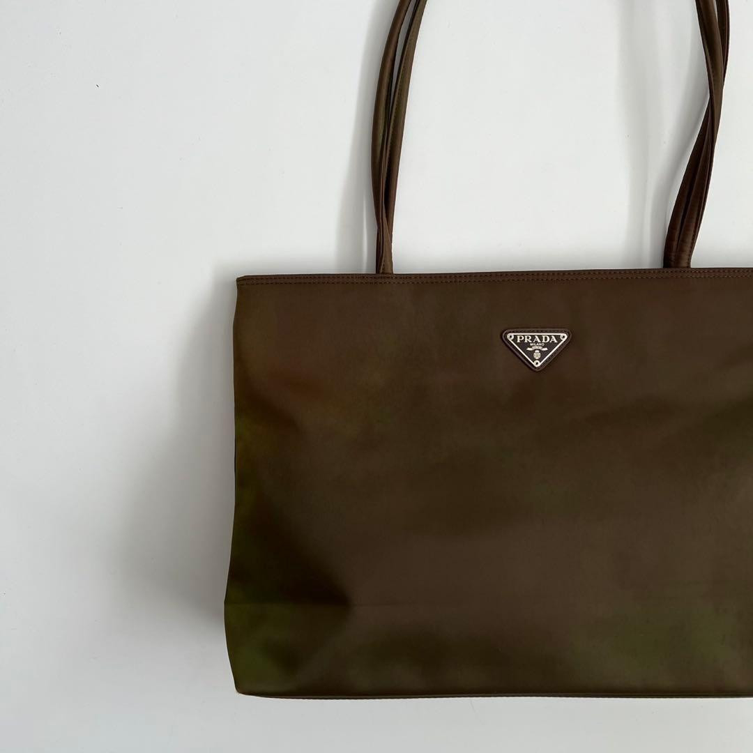 PRADA Tessuto Nylon Shoulder Tote Bag Brown Triangle Logo Used thumbnail 2