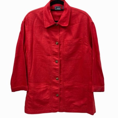 Lizwear Vintage Red Jacket Blazer Size Medium, Woven Ramie Cotton Boxy Pockets