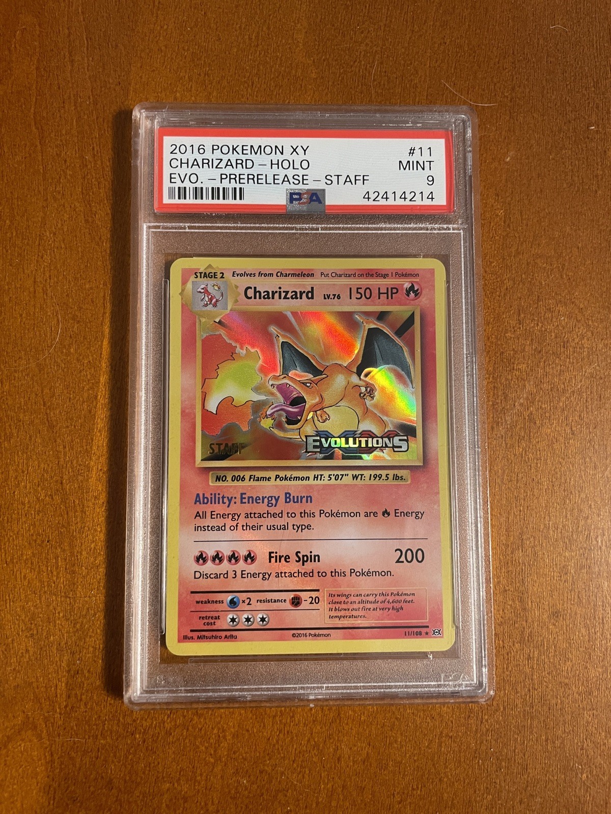 Pokemon XY Base Set Evolutions Prerelease Staff Charizard 11/108 Holo Foil PSA 9