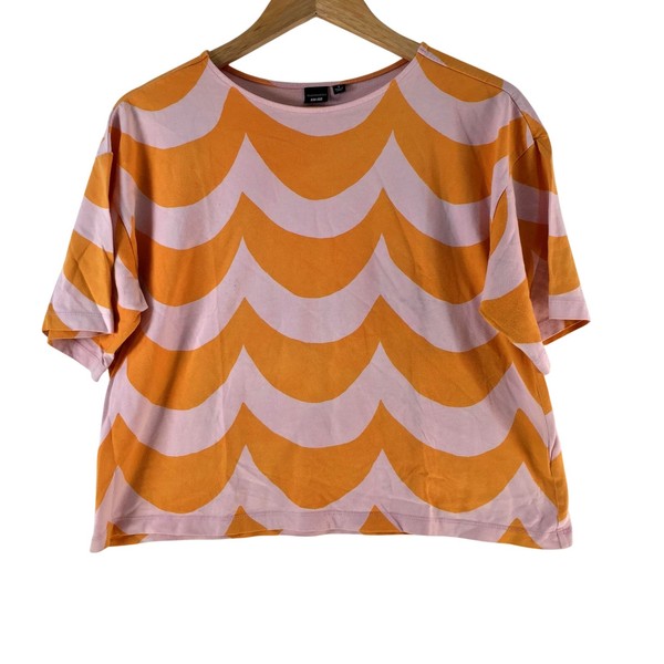 Uniqlo X Marimekko Top Womens S Pink Orange Wave Print Oversized T Shirt 140264