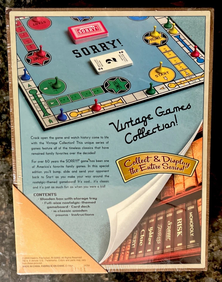 SORRY! Vintage Game Collection Wooden Wood Box Case Bookshelf Edition SEALED NEW - Image 2 of 4