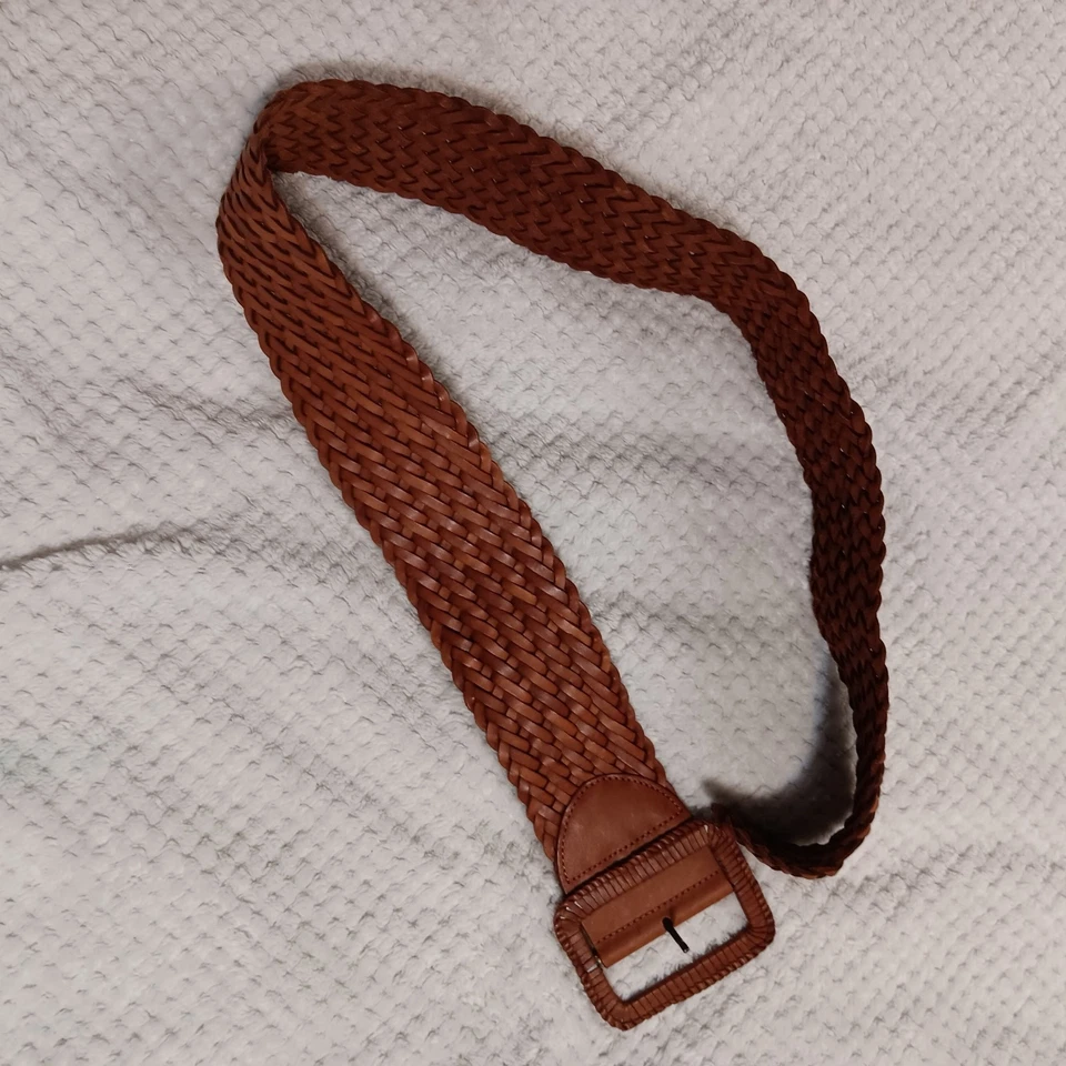 Cinturón de cuero trenzado ancho Abercrombie & Fitch M/L Y2K Boho Chic Foto 3 de 4