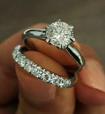 Rundschliff 3,50 kt Moissanit Verlobungsring Set massiv 14 Karat Weißgold...