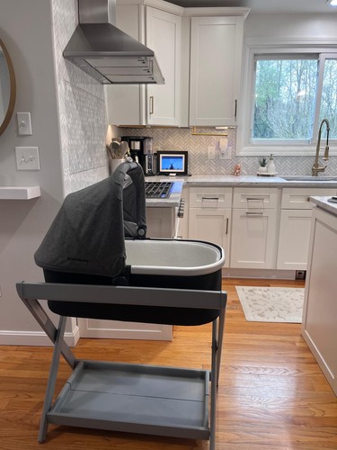 UPPAbaby bassinet with gray stand