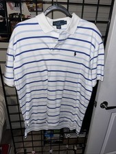 Polo By Ralph Lauren Men  s Size Large Polo RL White Stripe Polo White Blue Soft