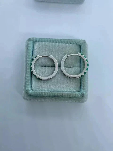 2Ct Round Cut Lab-Created Emerald Huggie Hoop Earrings 14K White Gold Plated - Image 3 of 4