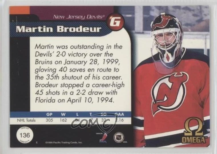 1998-99 Pacific Omega Martin Brodeur #136 HOF - Image 2 of 2