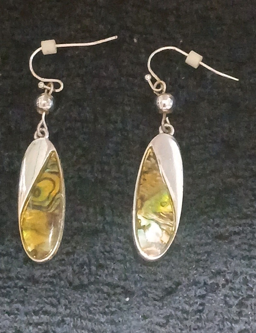 Bohemian Silvertone Abalone Shell Dangle Drop Ear… - image 2