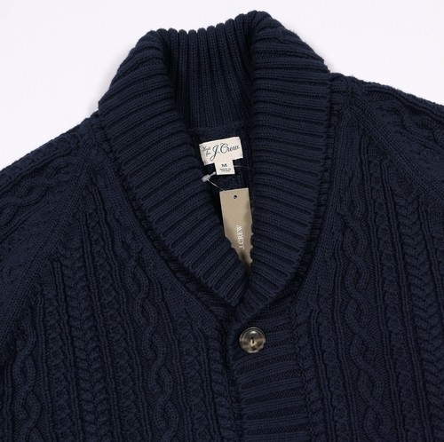 NEW! J.Crew Cable Knit Shawl Cardigan Sweater Men's M Cotton Navy ~ Heritage NWT - Picture 4 of 9